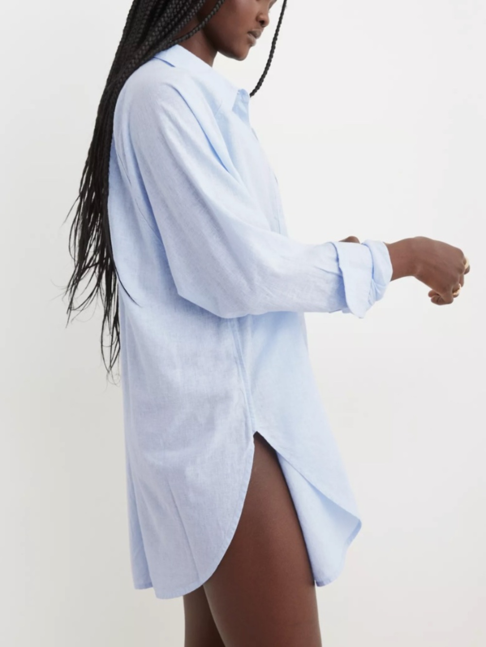 Aerie - Linen Oversized Long Sleeve Blue Button Front Shirt - Large